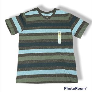 ❤️ NWT Ocean Pacific OP T-shirt Medium in Brown, Gray, Green, and Black Stripes